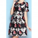 Vintage Scoop Neck Floral Print Short Sleeves Dress For Women