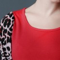 Vintage Scoop Neck Long Sleeves Leopard Splicing Dress For Women