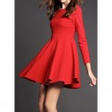 Vintage Scoop Neck Long Sleeves Solid Color Beading Dress For Women