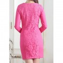 Vintage Scoop Neck Long Sleeves Solid Color Lace Splicing Dress For Women