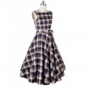 Vintage Scoop Neck Plaid Backless Sleeveless Dress For Women