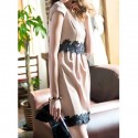 Vintage Scoop Neck Short Sleeves Lace Splicing Dress For Women