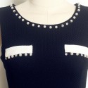 Vintage Scoop Neck Sleeveless Color Splicing Beaded Dress For Women