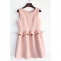 Vintage Scoop Neck Sleeveless Solid Color Flounce Dress For Women