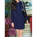 Vintage Shirt Collar Long Sleeves Single Breasted Epaulet Solid Color Dress For Women