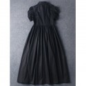 Vintage Shirt Collar Puff Sleeve Solid Color Women's Dress