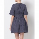 Vintage Short Sleeves Polka Dot Asymmetric Belt Dress For Women