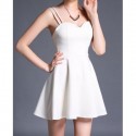 Vintage Spaghetti Strap Solid Color A-Line Dress For Women