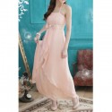 Vintage Spaghetti Strap Solid Color Bowknot Asymmetric Long Prom Dress For Women