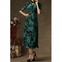 Vintage Stand Collar Floral Print Half Sleeve Maxi Dress For Women