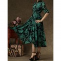 Vintage Stand Collar Floral Print Half Sleeve Maxi Dress For Women