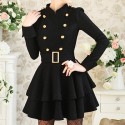 Vintage Stand Collar Long Sleeves Double Breasted Flounce Dress For Women