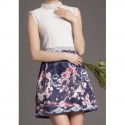 Vintage Stand Collar Sleeveless Lace Splicing Floral Print Dress For Women