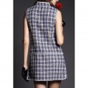 Vintage Stand Collar Sleeveless Plaid Single Breasted Woolen Dress For Women