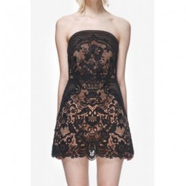 Vintage Strapless Sleeveless Lace Splicing Dress For Women