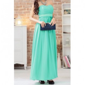 Vintage Strapless Solid Color Pleated Prom Long Dress For Women