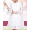 Vintage Turn-Down Collar Embroidered Flounce Lace Dress For Women