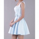 Vintage U-Neck Sleeveless Solid Color Bowknot Dress For Women