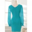 Vintage V-Neck Long Sleeves Solid Color Chiffon Splicing Beaded Dress For Women