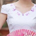 Vintage V-Neck Short Sleeve Flower Embroidered Women's Dress