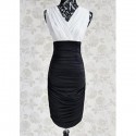 Vintage V-Neck Sleeveless Color Block Pleated Dress For Women