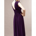 Vintage V-Neck Solid Color Backless Pleated Long Prom Dress For Women