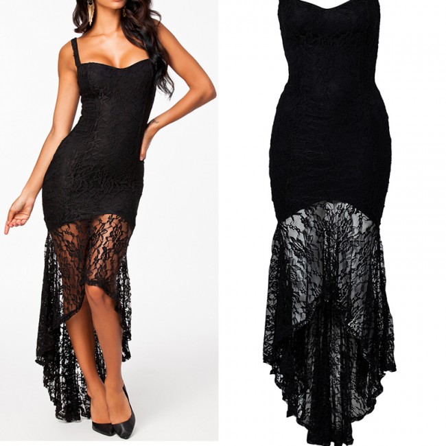  Irregular Black Floral Lace Dress Prom Elegant Slimming Fitted Bodycon Bandage Dress Vestidos Casual Party Dresses HW0141