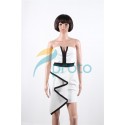    Summer Casual Dress Women Sexy Strapless Bodycon Bandage Dress Ruffles Front Slimming Celeb Party Dress 9193