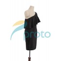   Fashion Bodycon Bandage Dress Black One Shoulder Ruffles Mini Dress Sexy Night Club Dress Evening Party Dress DZ003