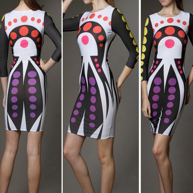    Lady  Fashion Dot Printed Bandage Dress Patchwork High Street Summer Celebrity Casual Dress 4229