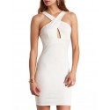 High Waist Stretchy Bodycon Dress   Fashion Cutout Sexy Dress Halter Empire White Dress Flower Women Party Dress 9123