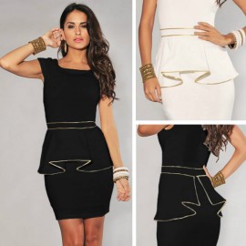 M L XL Plus Size   Fashion Women Elegant Black and White Vintage Peplum Dress Bodycon Casual Dress Bandage Dress N120