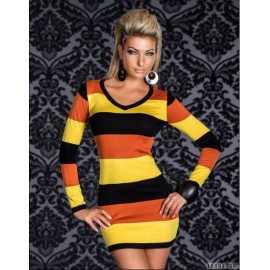 M XL XXL Plus Size    Fashion Women Autumn Long Sleeve Striped Clubwear Party Mini Dress N095