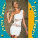 M XXL Plus Size   Fashion Women Lace Insert Casual Mini Summer Dress Sexy One Shoulder Bodycon Dress for Party N104