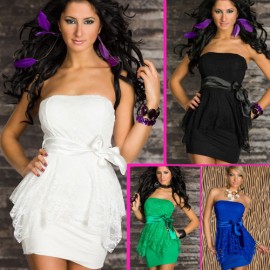 M XXL Plus Size   Fashion Women Sexy Strapless Full Lace Bodycon Summer Mini Casual Dress N111