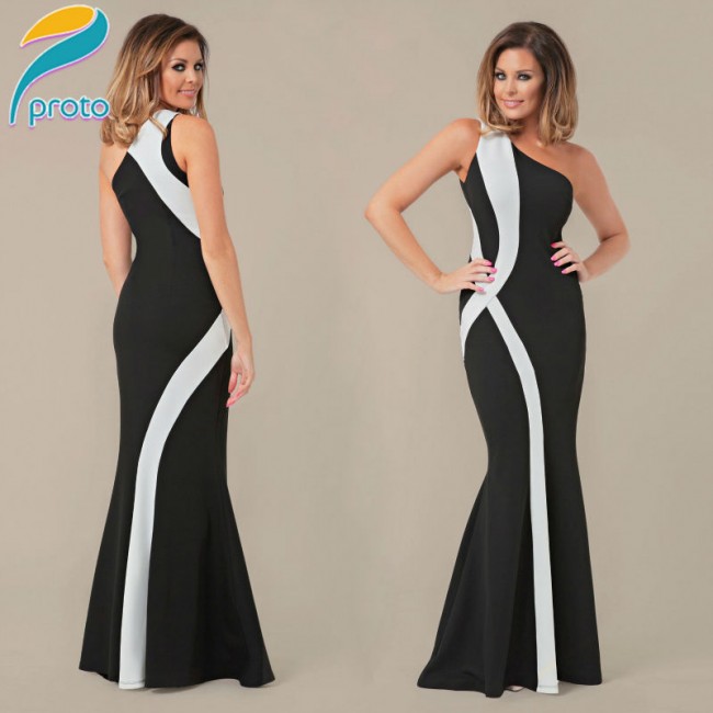 Novelty Elegant Sexy One Shoulder Dress  Brand  Long Maxi Dress Strip Striped Party Prom Dance Dance Dresses HW0271