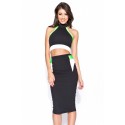 Plus Size Two Pieces Bandage Dress Top Crop   Fashion Midi Slim Fitted Stretchy Bodycon Evening Club Party Dresses HW0054