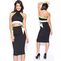 Sexy Crop Top And Skirt Set for Party 2 Pieces Bodycon Bustier Crop Top + Midi Long Skirt For Women Sexy Women Set HW0054