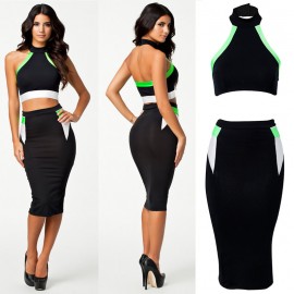 Sexy Crop Top And Skirt Set for Party 2 Pieces Bodycon Bustier Crop Top + Midi Long Skirt For Women Sexy Women Set HW0054