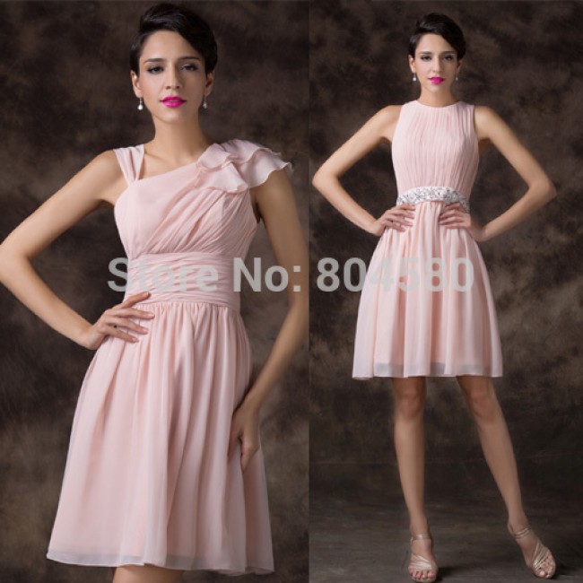 2 Styles Sexy Knee Length Ruched Casual Party Homecoming dress Short Evening Gown Slim Chiffon Prom dresses   CL62212
