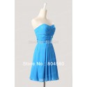   Sexy Stock Strapless Blue Chiffon Sweetheart short Party Dress Women Evening Dresses Formal Prom Gown  CL6053