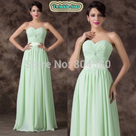   Stock Strapless Women Celebrity dresses Sexy Floor Length Green Long Evening Gown Chiffon prom Party dress CL6238