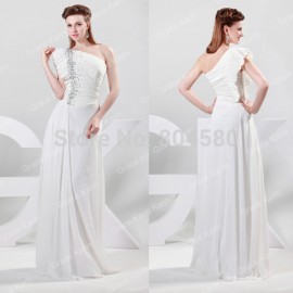  Stock One shoulder White Chiffon Celebrity Dress Formal prom Gown Long Evening party Dresses CL6085 (AL12)