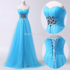  Cheap Pattern Sweetheart Floor Length Long Corset Evening dress Blue Vintage Party Ball Gown Formal Prom dresses CL6243