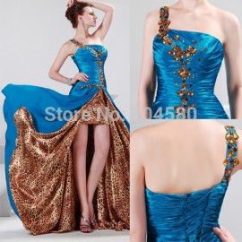  Hot Grace Karin Stock One Shoulder Evening Dress Ball Short Bandage dress with Long back skirt Prom Gown dress Blue CL4407