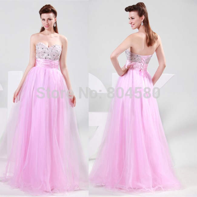    Sexy Strapless Sweetheart Floor Length Beaded High School Party Gown Long Prom Ball Evening Dress CL4011