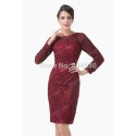    Sheath Short Lace Applique Mother of the Bride Dress Long Sleeve Evening Prom Party dresses Women CL6278