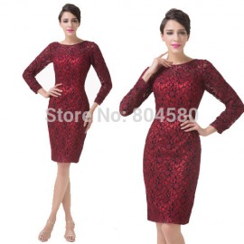    Sheath Short Lace Applique Mother of the Bride Dress Long Sleeve Evening Prom Party dresses Women CL6278