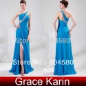    Stock Floor Length One shoulder Long Chiffon Blue Formal Evening dresses CL4947