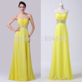   Elegant Yellow Strapless A Line Floor Length Chiffon Celebrity dress Long Formal Evening Party dresses Gown Ball CL6270